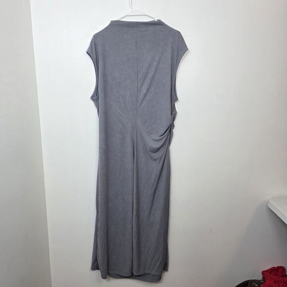 Old Navy Gray Ruched Fitted Neutral Minimalist Contemporary Midi Dress Size 2X - Picture 4 of 8